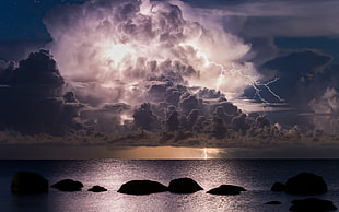 white and black marble top table, nature, landscape, lightning, sea