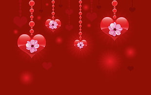 red heart with floral accent hanging decor HD wallpaper