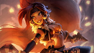 brown-haired female character, fantasy art, Battle Chasers, digital art, happy HD wallpaper