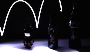 two Coke Zero bottles, light painting, Coca-Cola