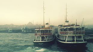 two white cruise ships, boat, sea, city, Istanbul HD wallpaper