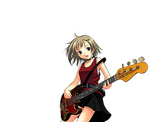 brown haired female anime playing bass guitar