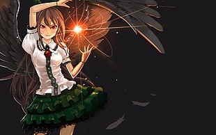 girl with wings wearing school uniform digital wallpaper