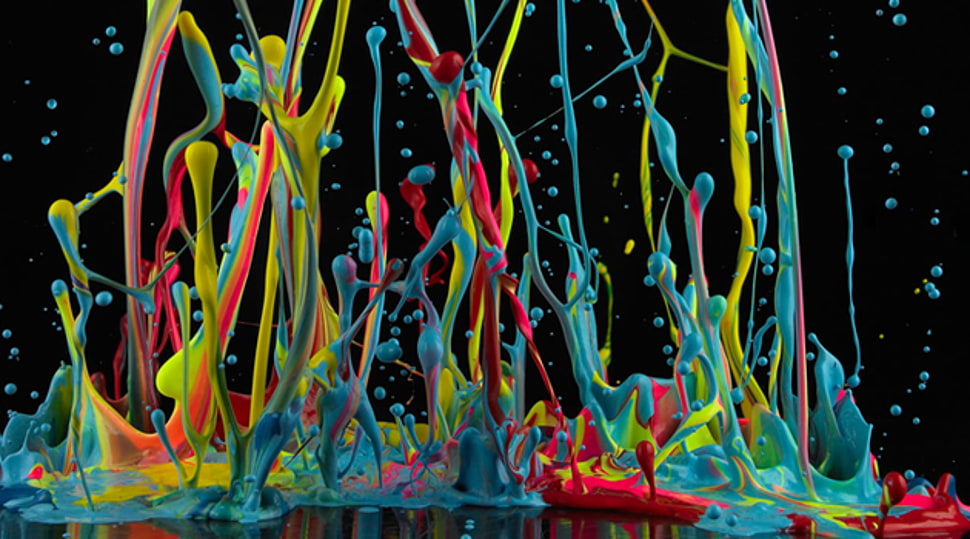 teal, red, and yellow paint HD wallpaper