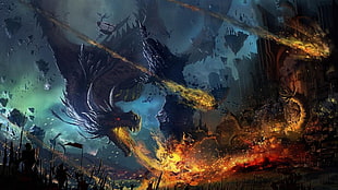 fire illustration, dragon, fantasy art