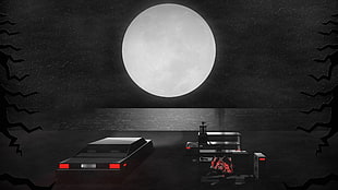 black and white wooden vanity table, car, digital art, night, lights