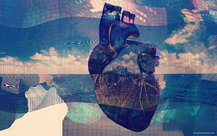 human heart surrealistic painting, glitch art, abstract, heart HD wallpaper