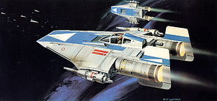 white and blue spaceship, Star Wars, artwork, A-Wing, science fiction HD wallpaper