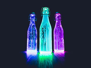 cyan, blue, and purple lamps