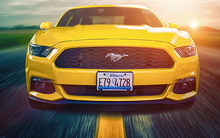 yellow Ford Mustang in time lapse photography