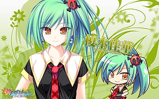 teal haired anime characters HD wallpaper