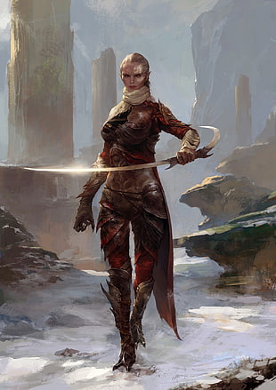 female assassin artwork, fantasy art, warrior, sword HD wallpaper