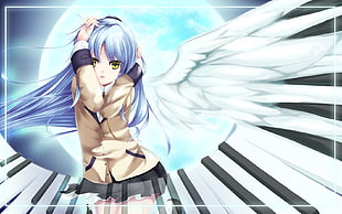 female anime character with wing digital wallpaper