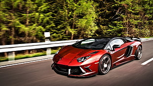 red and black coupe, car, Lamborghini, Lamborghini Aventador HD wallpaper