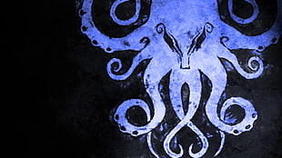 blue octopus animated illustration, Cthulhu, tentacles, creature, horror