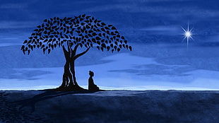 silhouette of man under the tree painting HD wallpaper