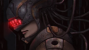 woman wearing gray helmet anime illustration HD wallpaper