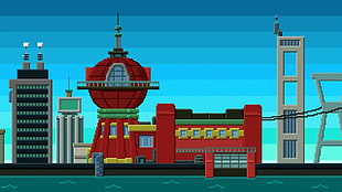 red building pixelated illustration, Futurama, planet express, 8-bit, TV
