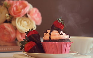 strawberry cupcake on plate
