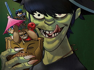 green zombie game character digital wallpaper, Gorillaz, Murdoc, Murdoc Niccals, 2-D