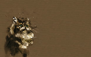 black and white cat digital wallpaper, Florian Nicolle, watercolor, cat, painting