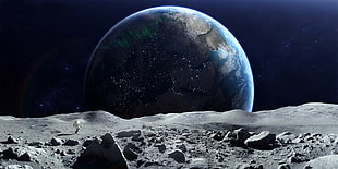 planet earth, digital art, Moon, Earth, render HD wallpaper