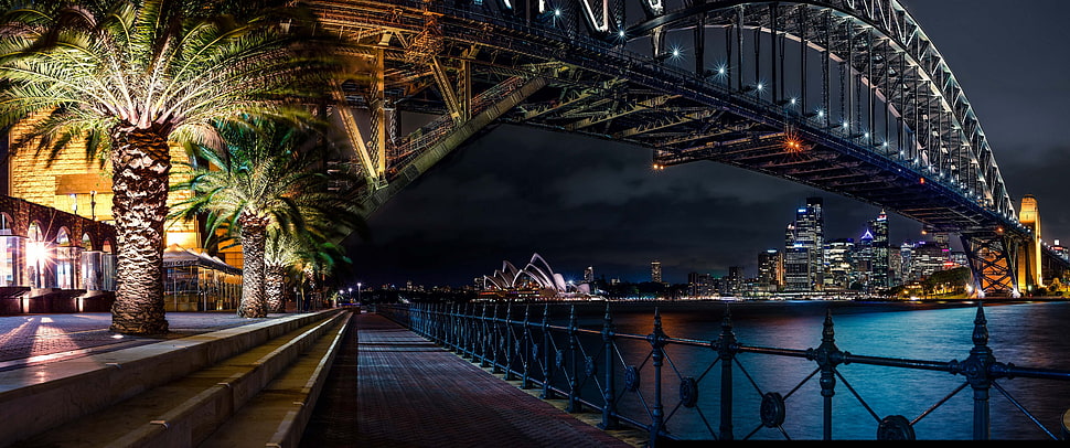 link bridge above body of water, ultrawide, Sydney, skyline HD wallpaper