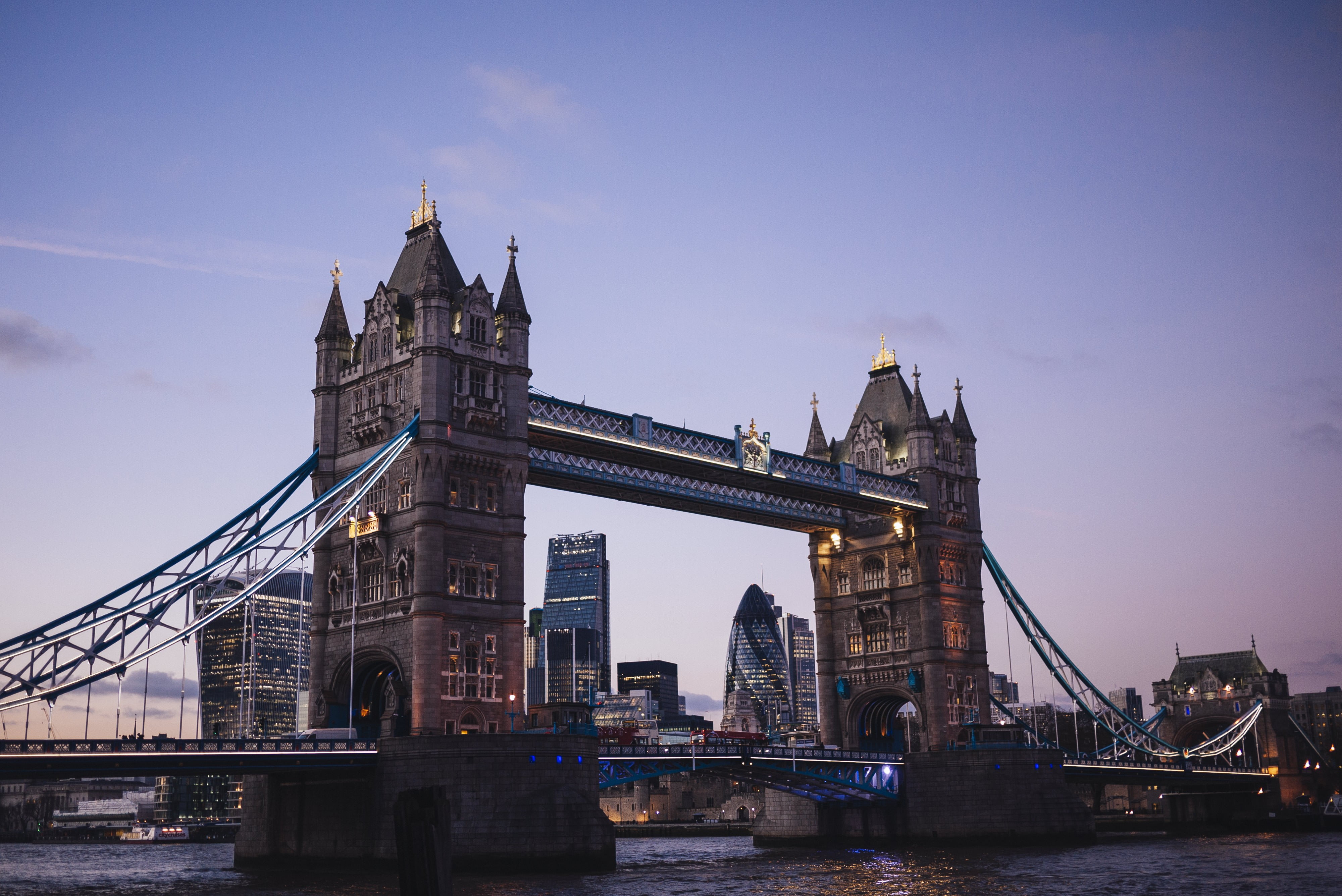 Tower Bridge, London, city, lights, clear sky, UK