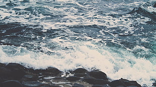 waving sea against rock, waves, sea HD wallpaper