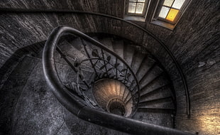 gray spiral stairs, stairs, building, architecture, interior