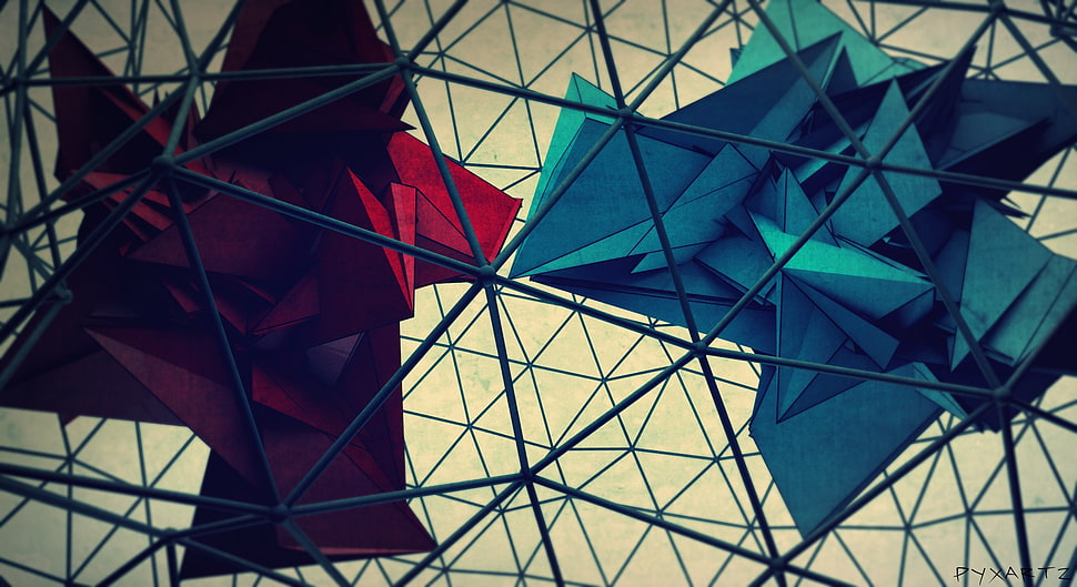 blue and red bungee chair, digital art, abstract, 3D, CGI HD wallpaper