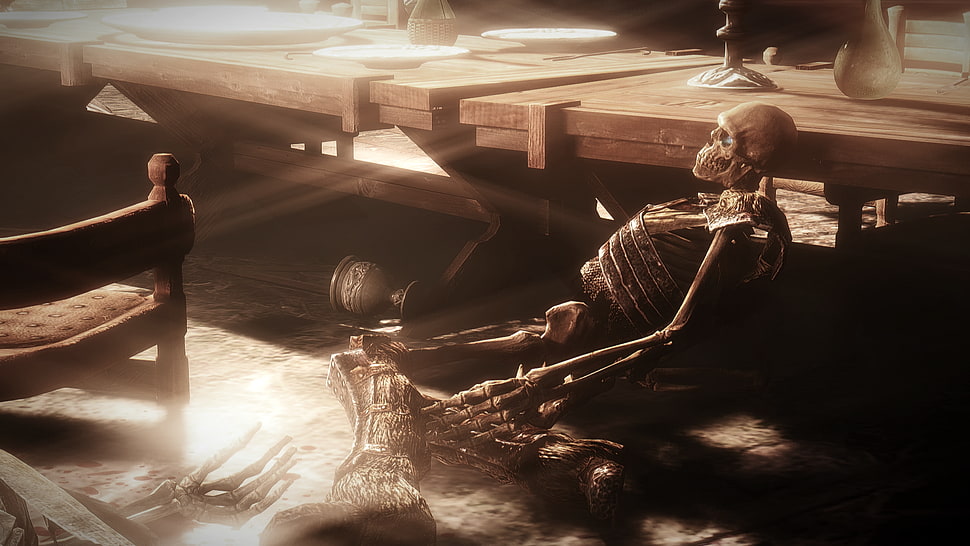 black and gray RC helicopter, video games, The Elder Scrolls V: Skyrim, skeleton HD wallpaper