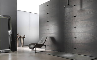 gray micro-suede chair with stainless steel frame HD wallpaper