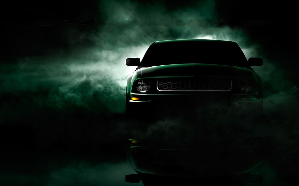 black vehicle, car, blue smoke, muscle cars, Ford Mustang HD wallpaper