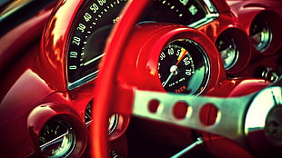 red and black car steering wheel, car
