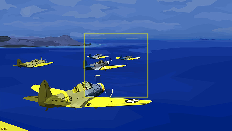 yellow fighting plane, planes, aircraft, World War II, minimalism HD wallpaper