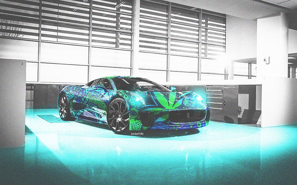 blue and green sports car, Voiture, sport  HD wallpaper