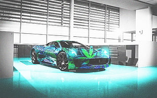 blue and green sports car, Voiture, sport 