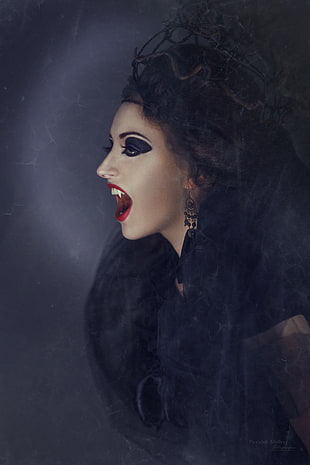 portrait of female vampire in black dress HD wallpaper