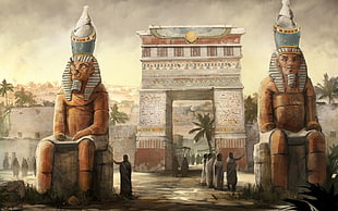 illustration of old Egypt, Egypt, statue, architecture, artwork