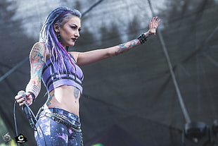 purple and black sleeveless crop top, metal music, Lena Kataraga, Infected Rain, Lena Scissorhands