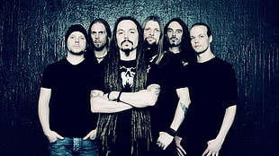 six men wearing black t-shirt band digital wallpaper