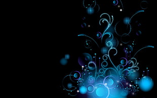 blue floral digital wallpaper, abstract, neon