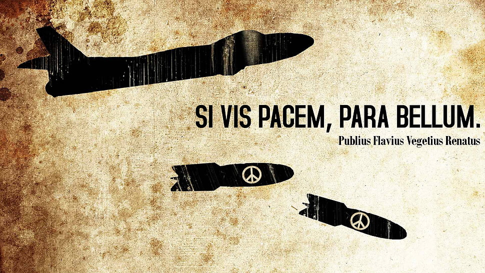 brown background with six vis pacem text overlay, quote, Latin, aircraft, bombs HD wallpaper