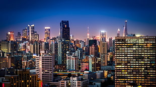 landscape photo of city buildings during nighttime