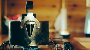 gray kettle, kettle, stove, cabin, Norway HD wallpaper