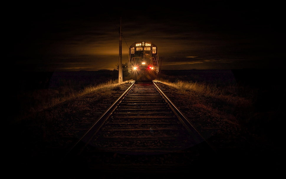 black train, landscape, nature, 2350, train HD wallpaper