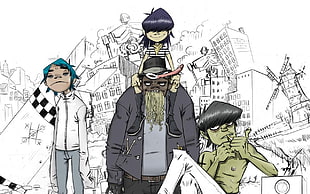 Gorillaz band poster, Gorillaz, sketches, Murdoc Niccals, Noodle