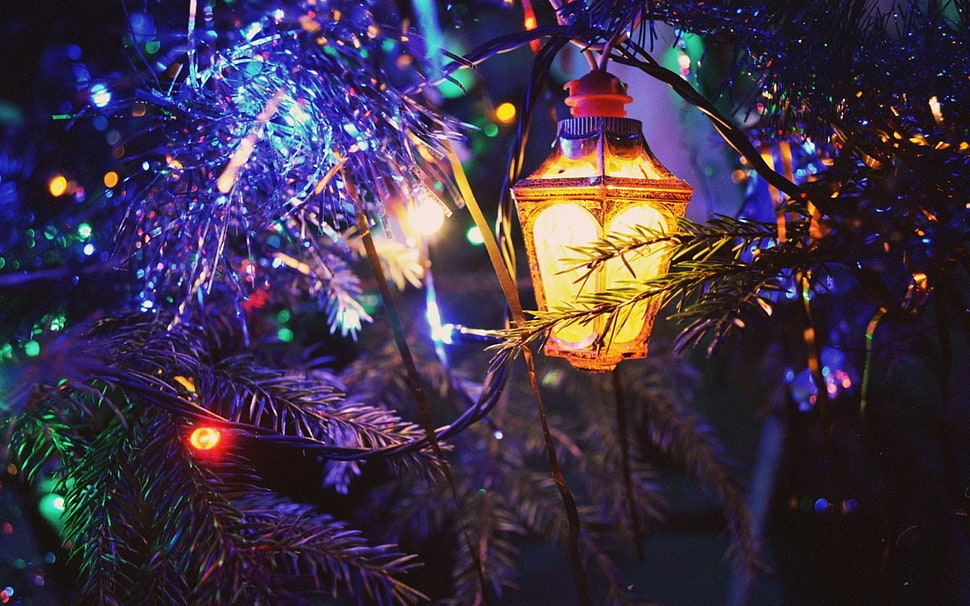 white Christmas tree with string lights HD wallpaper