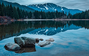brown rock and body of water, nature, landscape, British Columbia, mountains